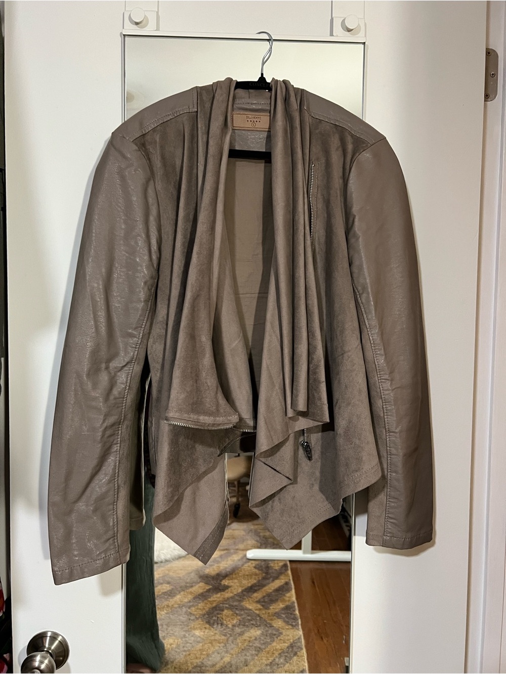 BLANKNYC Faux Leather Suede Draped Moto Jacket Taupe Large L